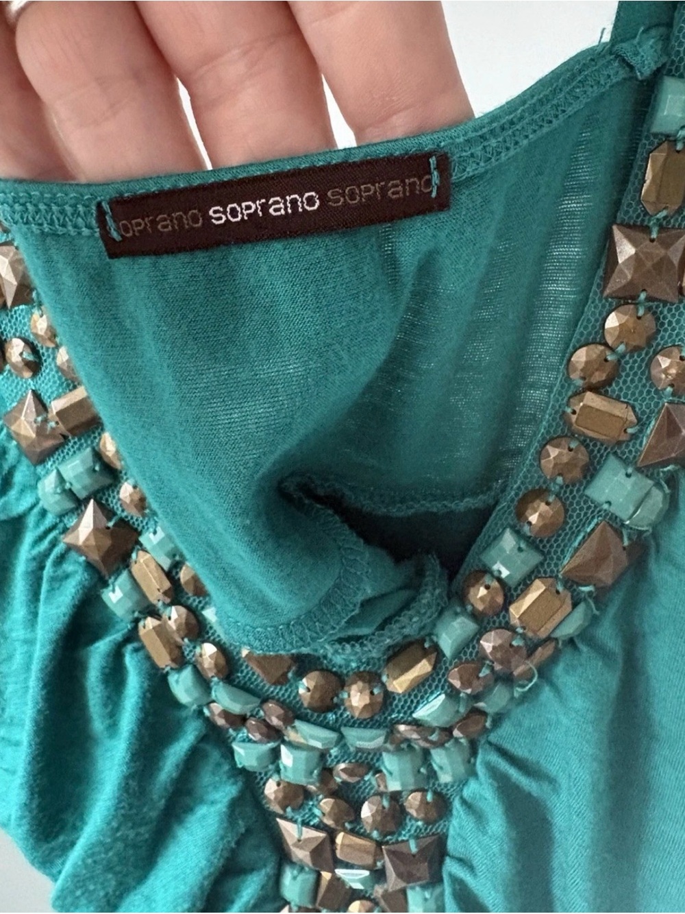 Soprano Teal One-Shoulder Beaded Dress - Picture 4 of 4